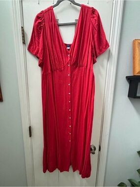 Old Navy Red Button-Down V‑Neck Maxi Dress